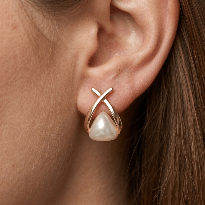 Boucles d'oreilles Pendantes Croix Triangle Perles Vintage