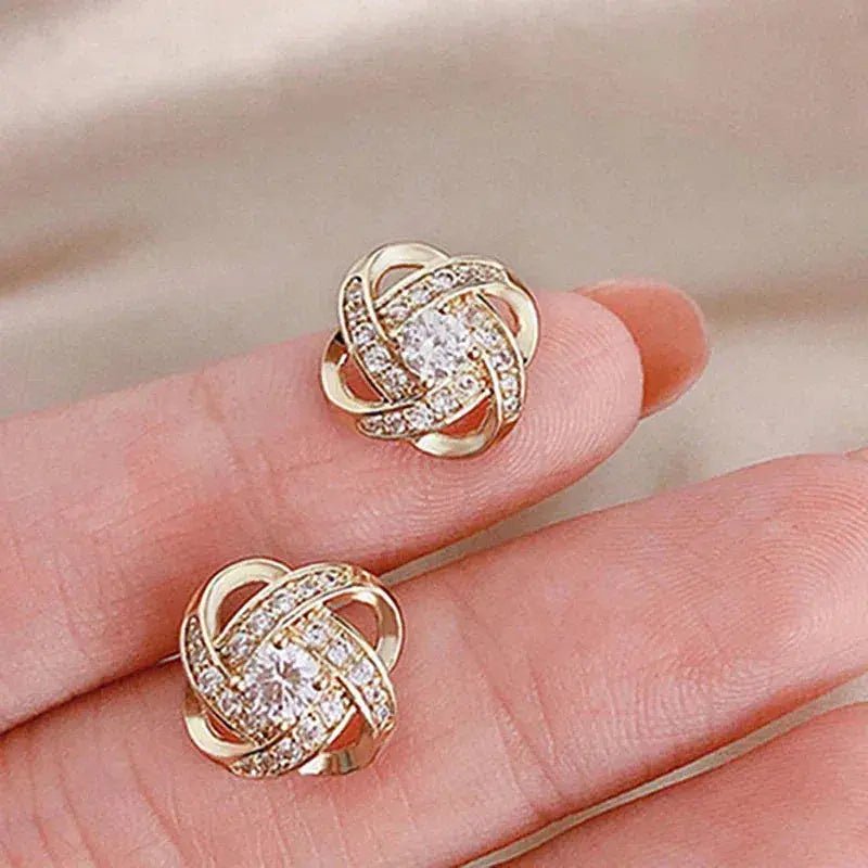 Boucles d'oreilles Puces Spirales Fleurs Cristal Dorées