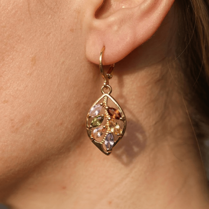 Boucles d'oreilles Vintage Feuilles d'Or Colorées