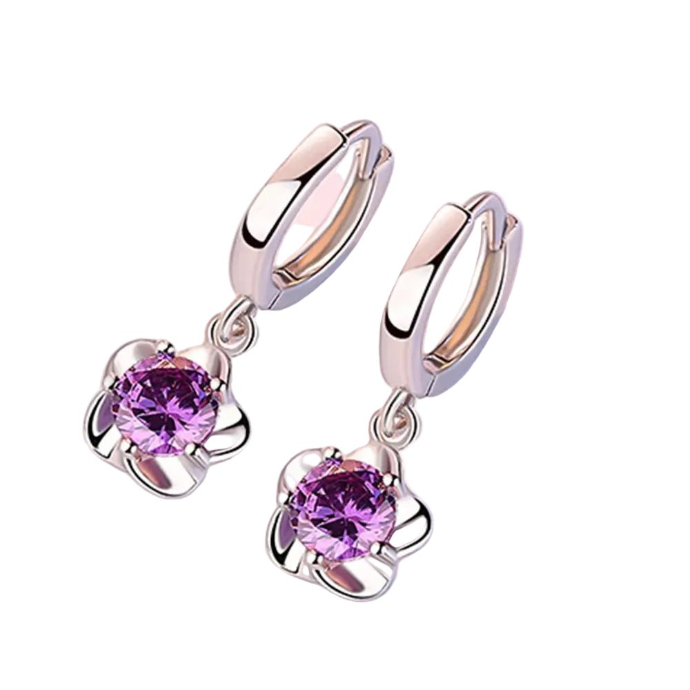 Boucles d'oreilles Argent Massif avec Zirconium Violet et Blanc