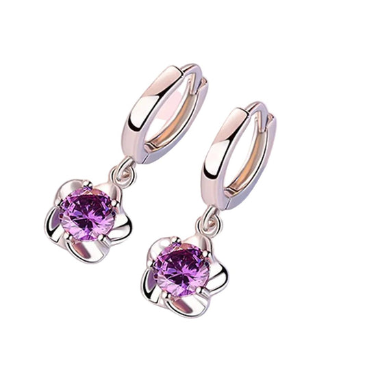 Boucles d'oreilles Argent Massif avec Zirconium Violet et Blanc