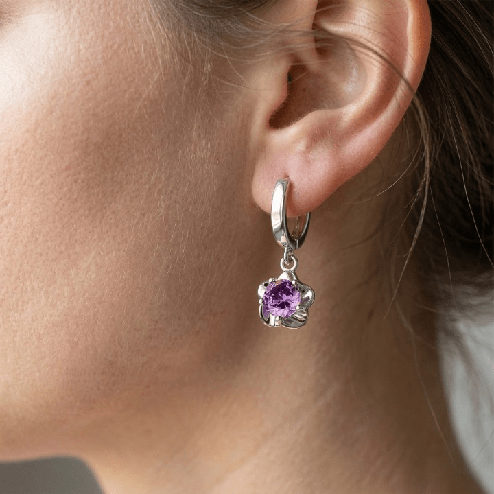 Boucles d'oreilles Argent Massif avec Zirconium Violet et Blanc