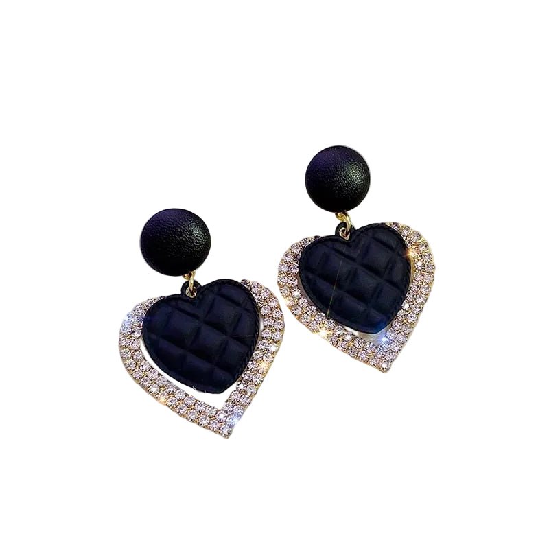 Boucles d'oreilles Cœur Noir en Or