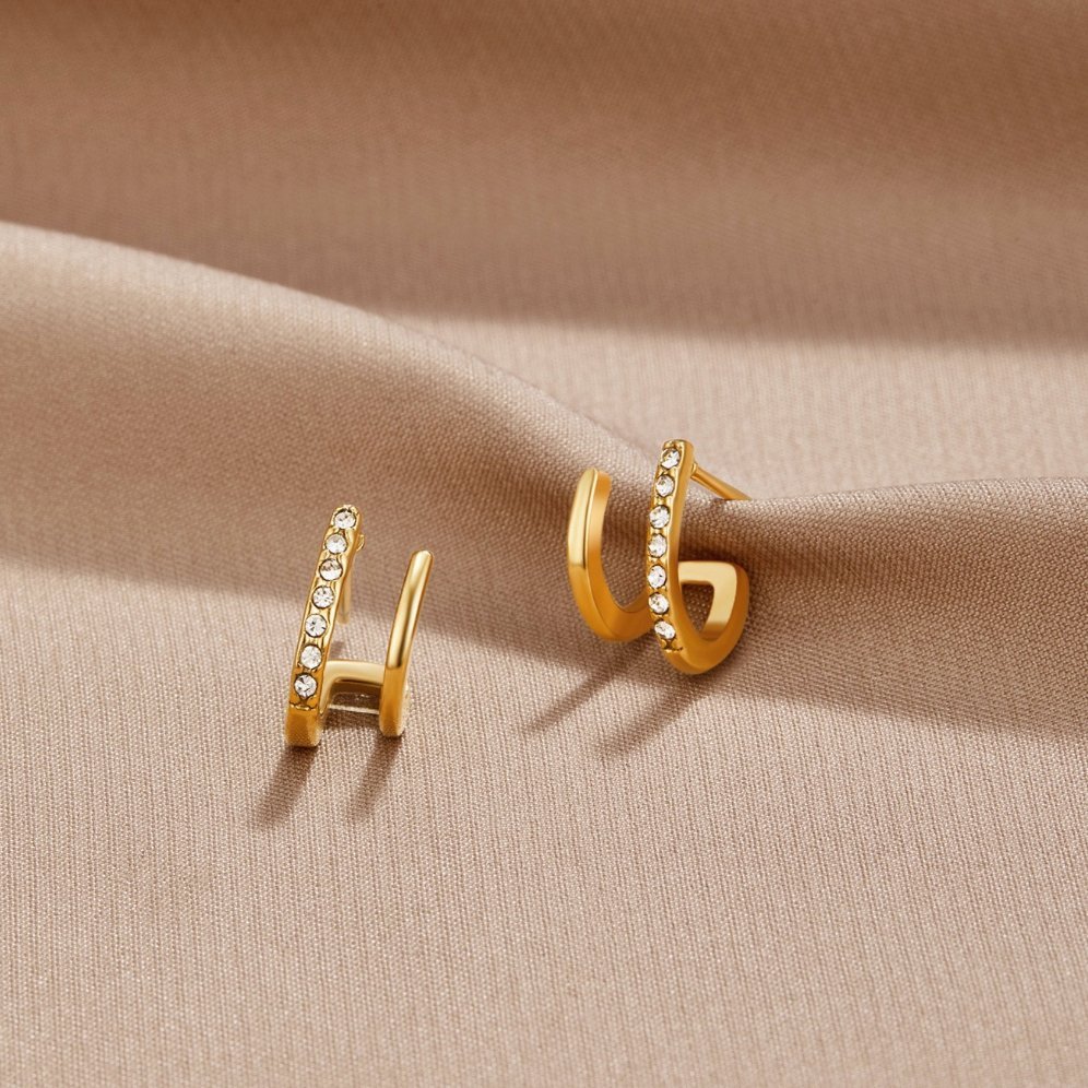 Boucles d'oreilles griffe or & cristal