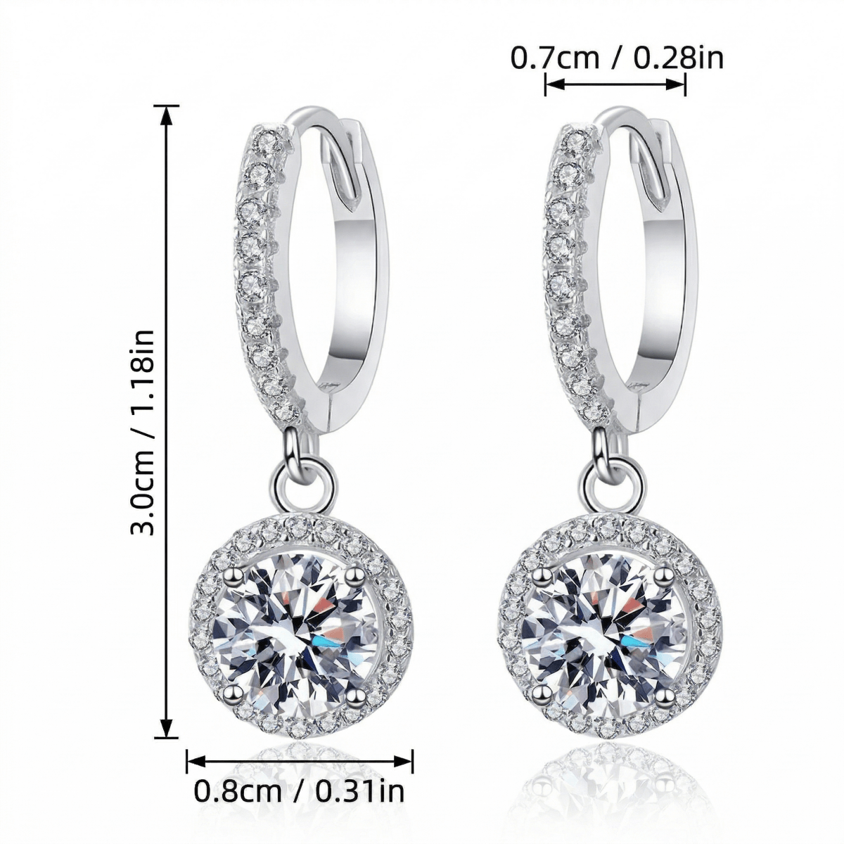Boucles d'oreilles Moissanite 1 Carat Argent Massif