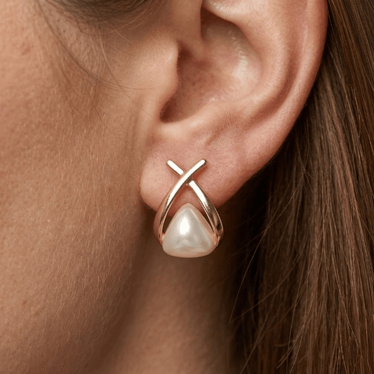 Boucles d'oreilles Pendantes Croix Triangle Perles Vintage