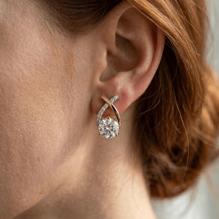 Boucles d'oreilles Puces Croix Dorée Zirconium