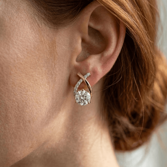 Boucles d'oreilles Puces Croix Dorée Zirconium