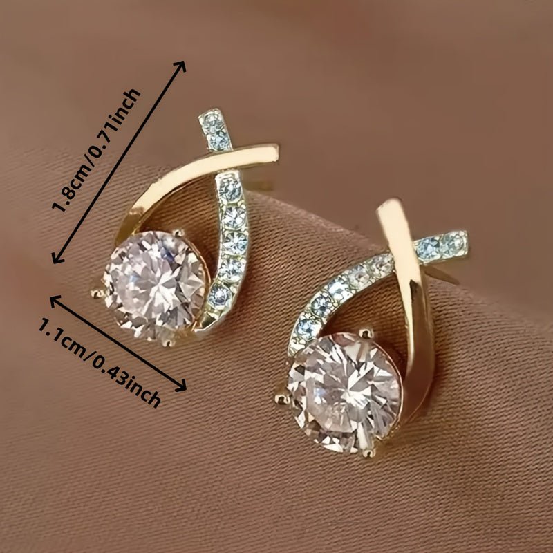 Boucles d'oreilles Puces Croix Dorée Zirconium