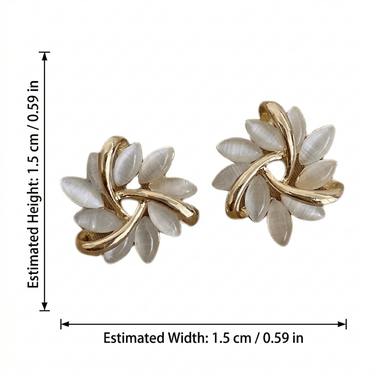 Boucles d'oreilles Puces Feuille Dorée Opale Blanche