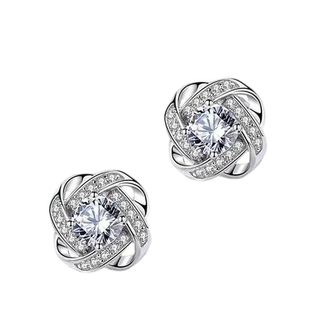 Boucles d'oreilles Puces Spirales Fleurs Cristal Dorées