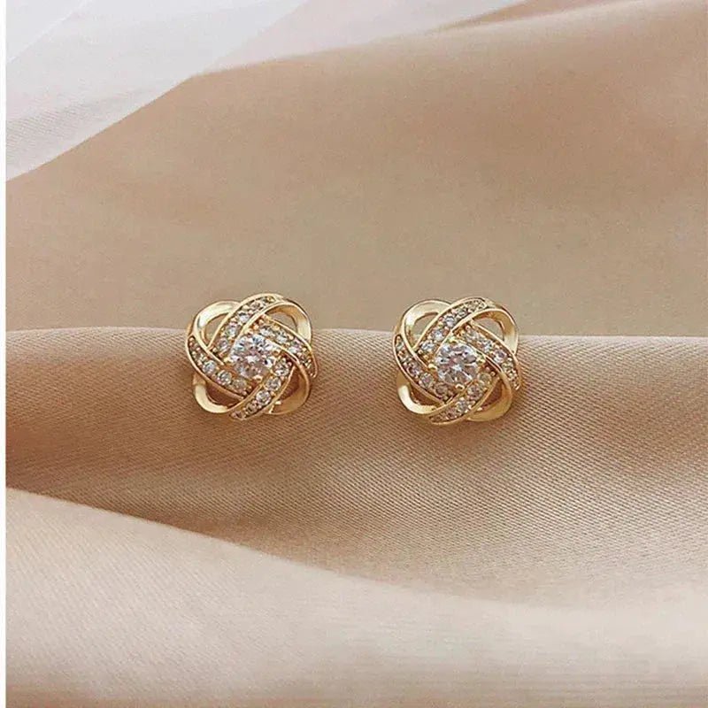 Boucles d'oreilles Puces Spirales Fleurs Cristal Dorées