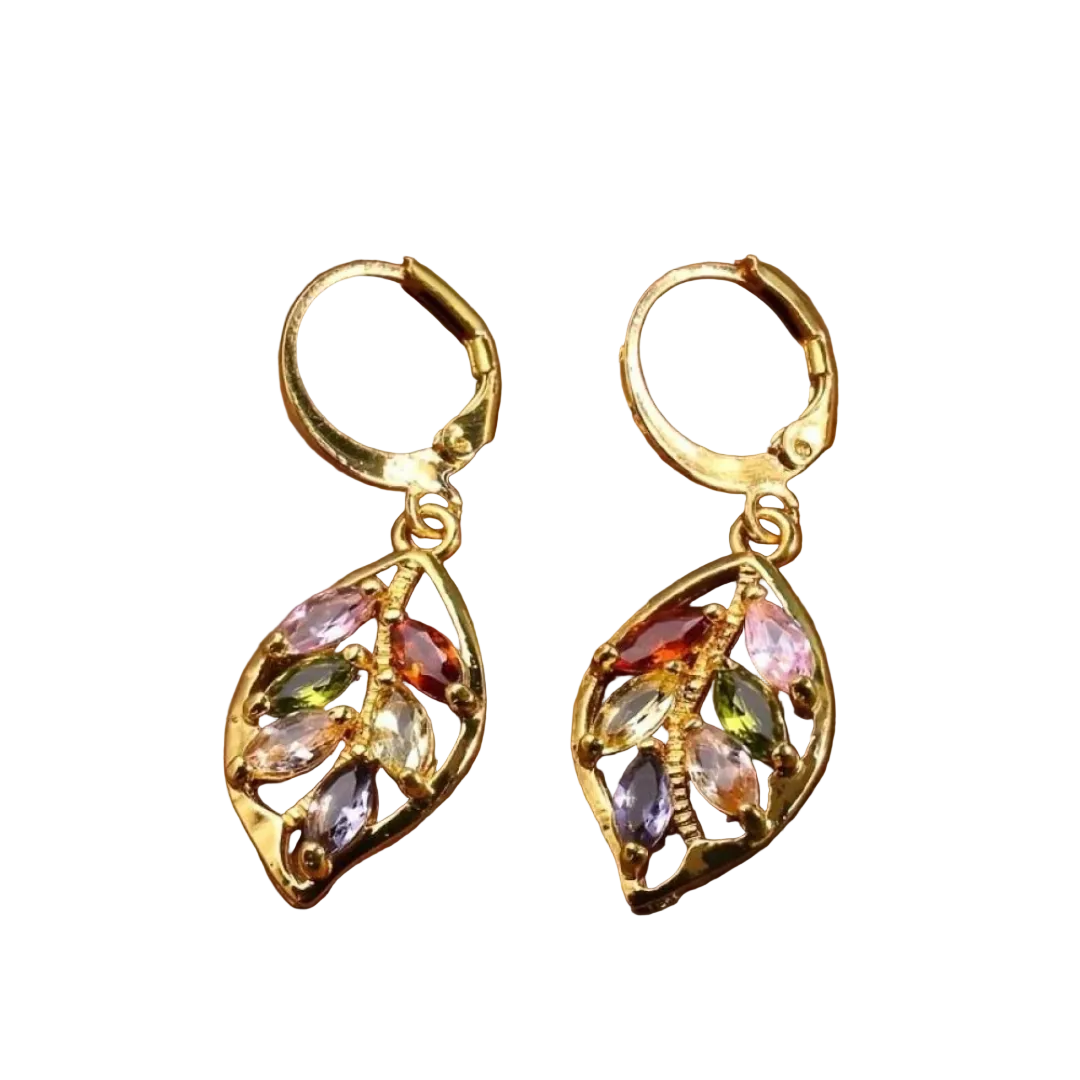 Boucles d'oreilles Vintage Feuilles d'Or Colorées