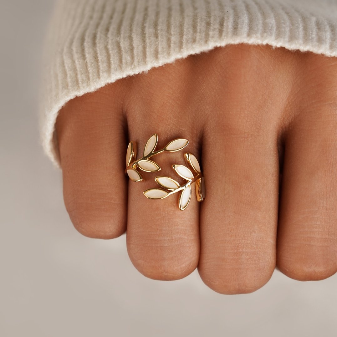 Serene - Bague feuille dorée