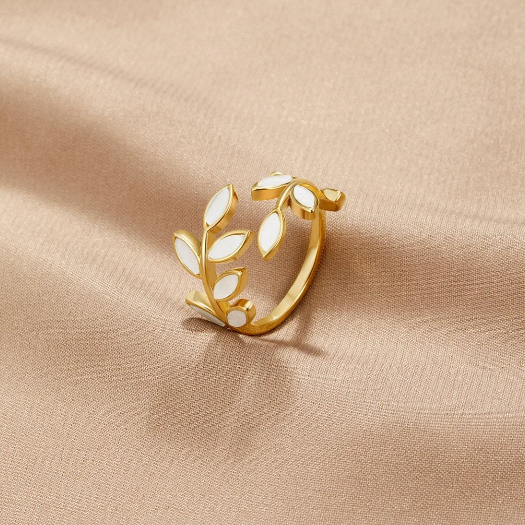 Serene - Bague feuille dorée