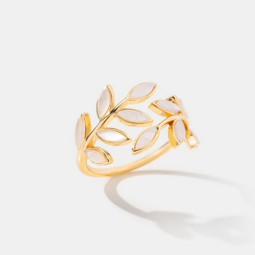 Serene - Bague feuille dorée