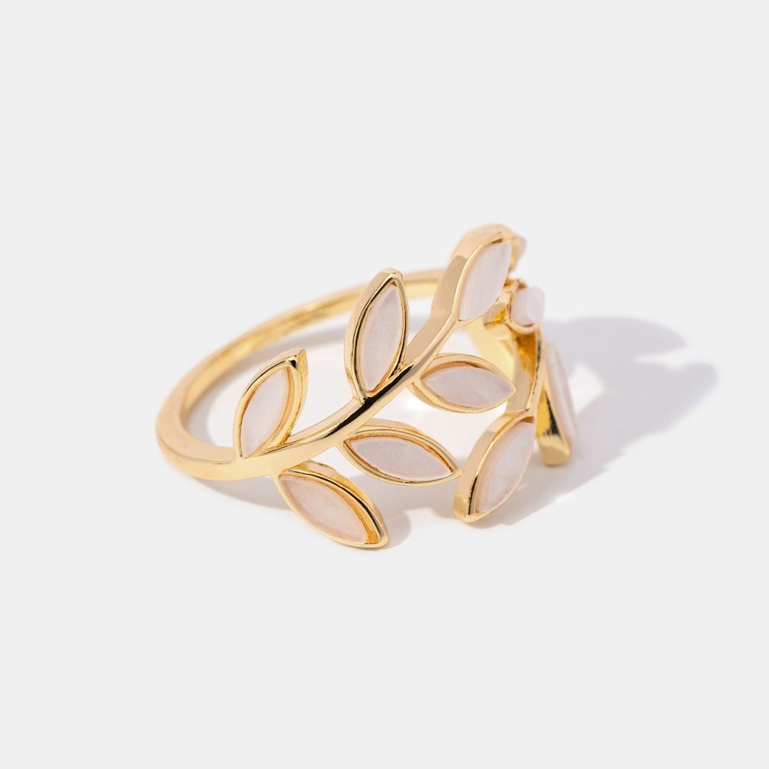 Serene - Bague feuille dorée