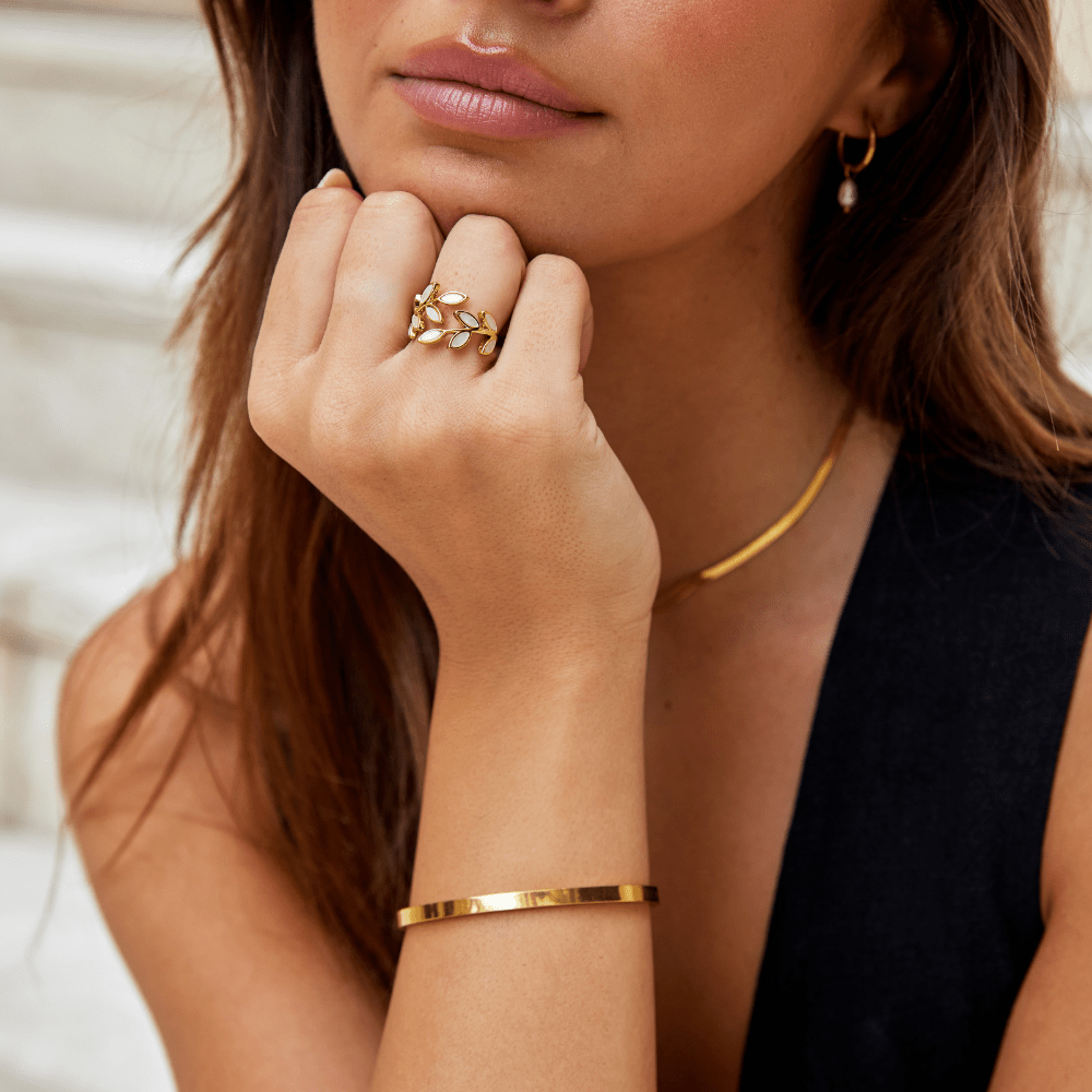 Serene - Bague feuille dorée